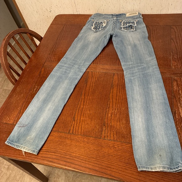 AFFLICTION Jenna Jeans Women 28x32 Gothic Studs Denim Crystal Grunge Thrashed - Picture 8 of 16